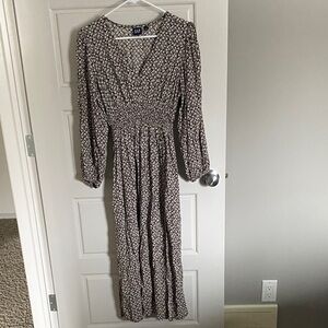 GAP Long Sleeve Floral Wrap Maxi Dress in Brown and White
